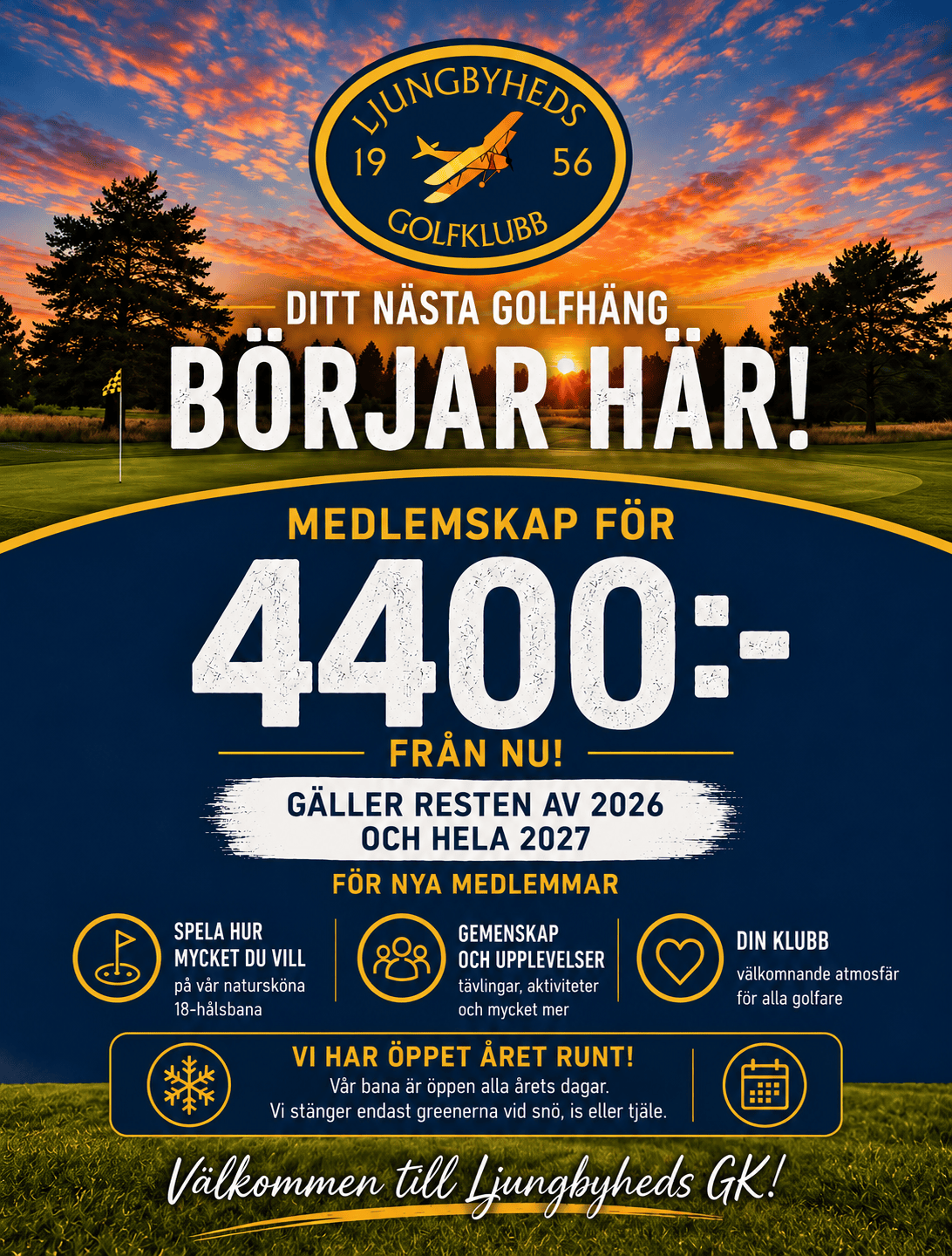 Golfmedlemskap i solnedgången